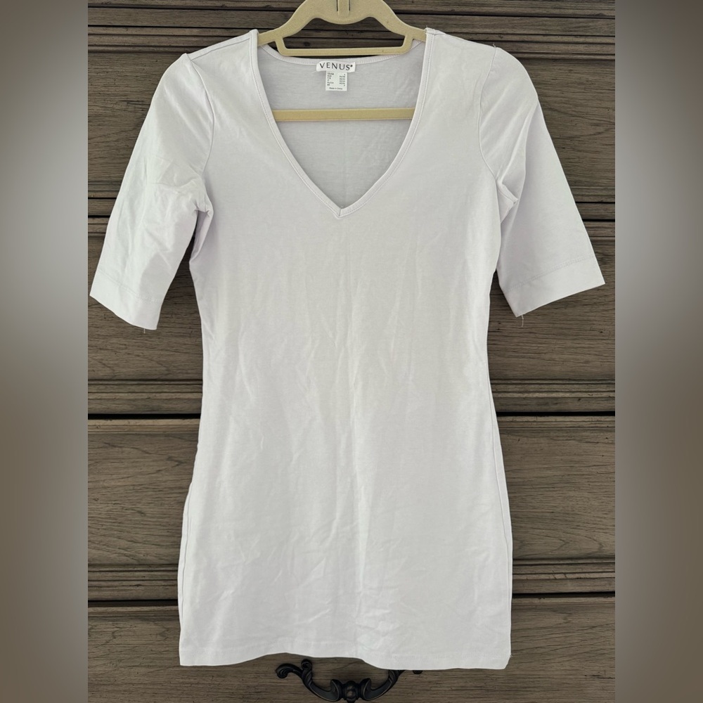 NEW White T-Shirt Dress NWOT Venus Ultra Mini Dress Tunic Long Tee Cotton Small - Picture 2 of 14